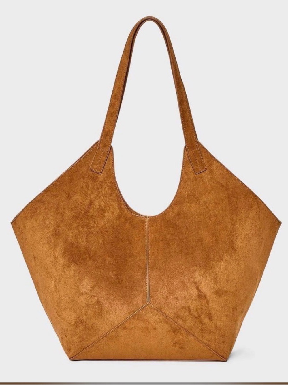 Suede Tote Bag in Cognac Brown - Elegant Everyday Shoulder Bag